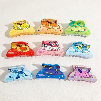 pocket monsters Pokémon Eevee & Eeveelutions Akryl Hårklor - Söt Seriefigursdesign, Kawaii Håraccessoarer För Kvinnor, Slitstarka Stylingspännen, Perfekt Gåva För Pokémon-Fans Eleganta Hårspännen Mode Klospännen Vinter Hårklämma