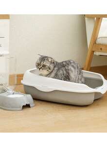 1 件灰色高边半封闭猫砂盆 - 可拆卸猫砂盆，适用于小型/中型/大型猫，防溅宠物厕所，必备室内猫用品