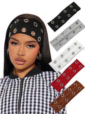 1 pieza Diadema elástica con agujero circular hueco para mujer, diadema de moda punk Y2K, diadema elástica para yoga y deportes con diseño de ojales, adecuada para accesorios de moda retro para chicas y mujeres, para festivales, calles y uso diario, bufanda de invierno, cálidas bandas para el cabello, pañuelos para mujeres, accesorios para el cabello de invierno