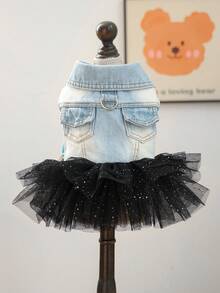 PETCIRCLE 1件宠物服装，狗狗/猫咪服饰，时尚可爱的小型犬休闲浪漫薄纱连衣裙系列，星云薄纱连衣裙 - 彩色 - 查看 6