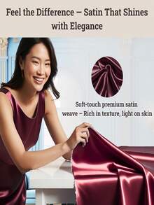 1pc Satin Fabric In Burgundy, Silky Lustrous Pearl Sheen Texture, Suitable For Wedding Party Decor, Chiffon Satin-Like Bridal Gown DIY, Fashion Scarves, Costume Lining, Sewing Backdrop And Arch Decor - Burgundy - View 6