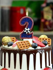 1件男孩藍紅雙色足球蠟燭 創意生日蛋糕裝飾 3D數字生日蠟燭 氛圍裝飾蠟燭 - 彩色 - 查看 4