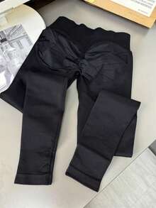 Women's Yoga Leggings, Low Waist Ribbed Yoga Tights, Fitness Leggings, Seamless Yoga Pants, Stretchy Sports Tights - Black - View 16