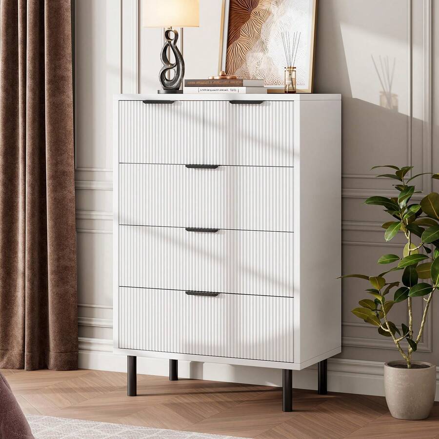Kommode Mit 5 Schubladen Weiß Sideboard Komodenschrank Für Wohnzimmer Schlafzimmer Kommode Mit Großer Schubladenschrank Flur Möbel Arbeitszimmer 95X70X40 cm