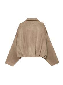DEEKA Casual Versatile Suede-Like Bomber Jacket For Women, Spring/Autumn - Light Brown - View 2