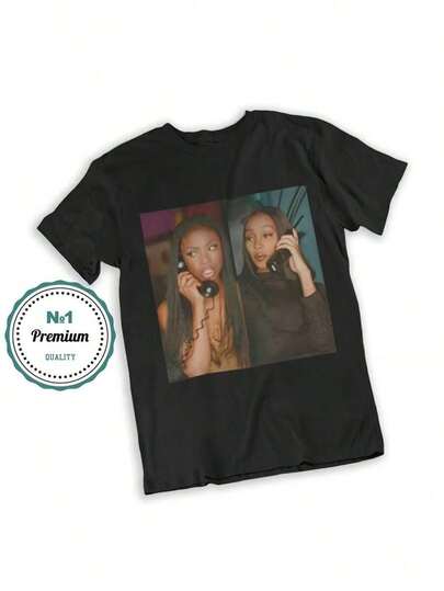 Camiseta gráfica para mujer "The Boy Is Mine" de Monica & Brandy Norwood - 100% algodón, camiseta casual negra con diseño vintage de llamada telefónica, lavable a máquina, regalo perfecto para mujeres