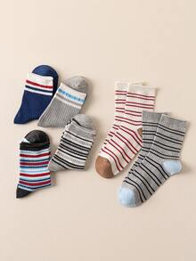 5 Pairs Women's Mid-Calf Socks, Versatile Colorful Striped Ribbed Cuff Design, Skin-Friendly & Breathable, Autumn