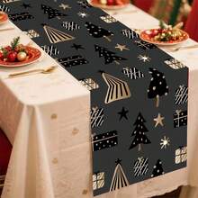 AFYPRTY 1pc Christmas Table Runner Christmas Party Decoration Table Runner Merry Christmas Tablecloth Polyester Cloth Party Table Runner Christmas Gift Dining Table Decorative Tablecloth Suitable For Christmas Party New Year Decoration - Black - View 5