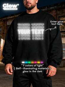 Glow In The Dark ,Customized Personalized Men's Plus Size Glow-In-The-Dark Round-Neck Sweatshirt. Multiple Text Options Available. Simply Upload Your Image To Get It. A Fashionable Endy Choice. - Black - View 2