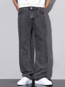 DH Teens/Jugendliche Jungen einfarbige lässige Straight Leg Jeans - Grau - Übersicht 6