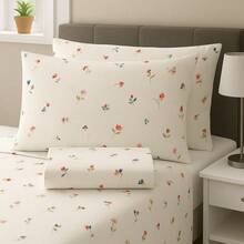 Jogo de Lençol QUEEN com Elástico 3 Peças 100% Algodão Estampado, Fronha com Ponta Palito - (Roupa de Cama Fabricação Própria) - Flor Bela - Visão 2