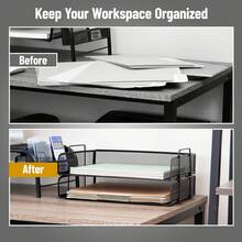 Bandeja de Papel Apilable Mind Reader, Organizador de Escritorio, Almacenamiento de Archivos, Oficina, Malla Metálica, 14 L x 9.75 x 6 H, 2 Piezas, Negro - Plateado - Ver 5