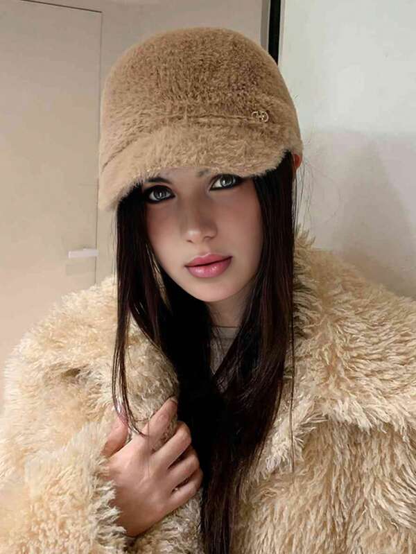 1pc Unisex Solid Color Beret, Fluffy Decor, Casual, Minimalist, Classic Artist, Streetwear, Elegant, Y2K Style, Versatile For Daily, Work, Party, Music Festival, Outdoor Activities, Photography, Comfortable, Premium Quality