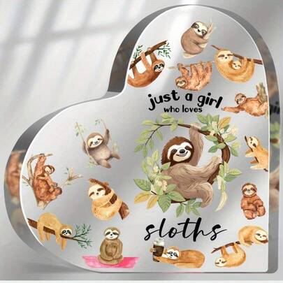 Sloths Gifts For Sloths Lovers, Sloths Lover Birthday Gifts For Women, Just A Girl Who Loves Acrylic Sign, Sloths Themed Paperweight Birthday Friendships Gifts, Desk Table Decor For Girls