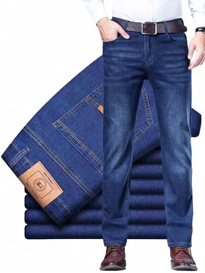 Jeans de diseño clásico sueltos para hombres, Jeans Básicos de Trabajo, Jeans para Hombre,Men's Classic Regular Jean, Jean de Corte Holgado, Pantalón de Mezclilla, Diseño Clásico Y Chic Para Negocios