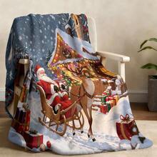 1pc Christmas Santa Claus, Snowman, Reindeer Gift Box Fleece Blanket, Super Soft Flannel Suitable For Bedroom, Living Room, Sofa And Office, Great For Travel And Gifting, Christmas