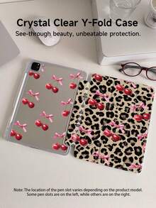 豹纹樱桃图案保护套，兼容 iPad (A16) 第 11 代 11 英寸 2025、iPad 10.2/Mini6/Mini7/9.7 英寸、Galaxy Tab A9 Plus 平板电脑，3+Y 可折叠防弯折，硅胶加固边角，自动唤醒/睡眠，内置笔槽，多角度折叠支架 - 完美日常保护，时尚简约图案。 - 彩色 - 查看 6