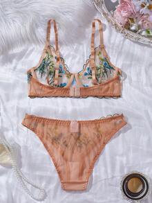 Florales Stickerei Sexy Dessous Set für Frauen