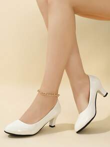 Elegant Women's Glossy White Mary Jane Pumps - Stiletto, Round Toe, Pointed Toe, Slip-On, Perfect For All Seasons, Casual Or Formal | Rubber Sole For Stability, Local Warehouse - trắng - Xem 1