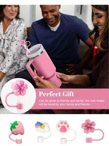 1PCS Random Straw Toppers For 10mm Cute Cartoon Drinking Straw Dispensers Cup Straw Cover Straw Topper Lovely Cartoon Reusable Drinking Straw,Cat Paw Cherry Blossom Strawberry Rainbow Designs, Straw Cover, For 30oz 40oz Tumblers,Back To School Supplies,Reusable Drinkware Accessories,Cup Decor - Nhiều màu - Xem 5