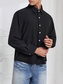 Herren Lässiges Langarm-Hemd mit Knopfleiste - atmungsaktiv für den Alltag - Schwarz - Übersicht 1