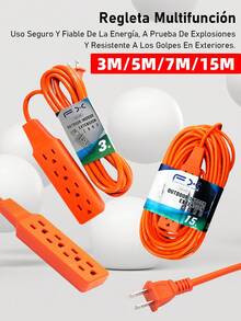 Extensión Eléctrica Uso Rudo Multicontacto Naranja/3M/5M/7M/15M - 3M - Ver 3