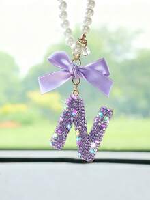 1件汽车内饰悬挂装饰品，紫色水钻蝴蝶结字母挂饰，汽车后视镜配件 - 均碼2 - 查看 21
