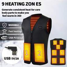 电热背心加热背心冬季电热背心三档智能温控USB充电双控男女加热背心 - 黑色 - 查看 5