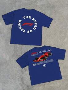 1pcs 220g Men's 100% Cotton Double Sided Digital Printed T Shirt With Red Formula Racing Car Casual Graphic Tee Speed Of  T Shirt Sport Style - 藍色 - 查看 1