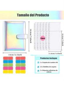 BestoU Organizador de Dinero Carpeta de Cuaderno A6 Organizador de Gastos Agenda de Ahorro Con 12 Sobres Transparentes para Dinero con Cremallera y 2 Etiqueta de Color Papelería de Utiles Oficina (Plata Láser) - 1 - Ver 2