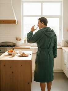 2-Piece 100% Cotton Unisex Bathrobe Set – Black & Green Color Options, Fluffy Hooded Robes For Women & Men, Terry Cloth, Soft With Long Belt – Ideal For Spa, Sauna & Daily Use – S/M & L/XL – Made In Turkey - Màu Cam cháy - Xem 8