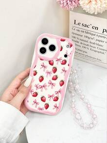 奶油色波浪边亮面樱桃蝴蝶结草莓彩绘防摔手机壳保护套,配手工串珠手链配件,兼容 17 Pro/17 Air/17/17 Pro Max/16/11/16 Pro/16 Plus/16 Pro Max/16 e/15 Pro Max/13/14/12/XS/XR/7G/8P,兼容小米手机,兼容红米手机 - 彩色 - 查看 5