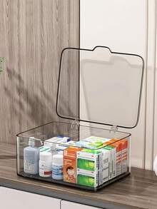 1 件带盖透明收纳盒，防尘药品盒，大容量桌面整理盒，可展示药品、化妆品、珠宝，多功能翻盖收纳盒，适用于医院、学校、办公室、家庭 - 無色 - 查看 4