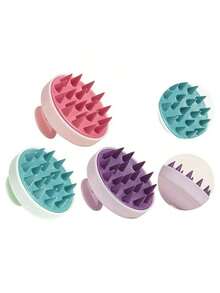 1pc Wheat Straw Hair Washing Tool, Silicone Hair Brush, Scalp Massage & Exfoliating Brush, Dandruff Removal Tool, Unisex - Multicolor - View 5