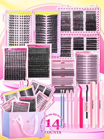 2296/480/416PCS High Capacity Individual Lash Clusters Natural Look&Manga Styles&Cat Eye Multi-Type Lash Clusters Bottom Lashes Natural Look&Extra Thick&Ultra Soft&Super Light DIY Eyelash Extension Kit With Makeup Tools Bond And Seal&Lash Tweezers&Lash Brushes For Beginner Use At Home&Daily Life&Gift Sets