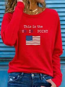 Women's White 'This Is A Turning Point' Protest T-Shirt - Long Sleeve Casual Crew Neck Top With Flag And  Symbol Print, Soft And Comfortable For All Seasons, Political Statement Gift For  Clothing-White And Navy Off-The-Shoulder Cropped Top - 紅色 - 查看 1