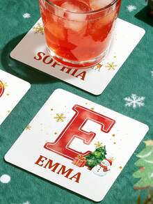 Custom Name Acrylic Coasters - 1/2/4pcs Personalized Initial Drinks Coaster, Square Acrylic Cup Mat For Home Bar Kitchen Dining Table, Custom Text Coasters For Christmas Thanksgiving Birthday Party Decor, Personalized Coasters For Family Friends Couples Gift, Durable Acrylic Drink Coasters To Protect Tabletop From Water Stains Scratches, - Normal - View 3