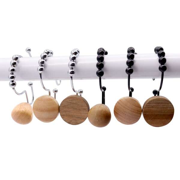 12pcs Wooden Style Hooks, Iron Z-Shaped Hooks, Waterproof, Rust-Proof, Sturdy And Durable, Bohemian Style Z-Hooks Suitable For Bathroom And Kitchen Shower Curtain Hooks, Applicable For All Seasons And Festivals Christmas Decor