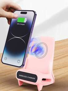 Bộ sạc không dây 15W sáng tạo mới, giá đỡ điện thoại/máy tính bảng đa chức năng kiêm loa không dây, phù hợp với điện thoại hỗ trợ sạc không dây QI, Android và các dòng máy 8/X/11/12/13/14/15/16/17. - Hồng - Xem 1