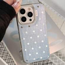 GUCADI 1pc Matte Silver Gilded Denim Star Apple 16/17 Pro Max/13/15/11 Phone Case, Leather, Personalized, Creative, Retro, Geometric, European & American Style, Niche, Minimalist, Ins Style