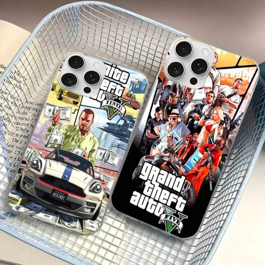 Cover per telefono del videogioco Grand Theft Auto GTA5, compatibile con 17, 16, Pro, Max, Plus, con fantasia glitter, aurora e onde, compatibile con 17, 17 Pro, 17 Pro Max