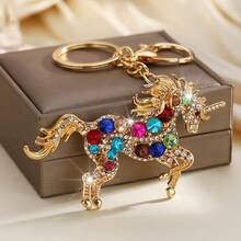Luxury Crystal Unicorn Keychain – Oversized Rhinestone & Glass Pendant, Fashionable Statement Bag & Key Accessory For Women - 金色 - 查看 1