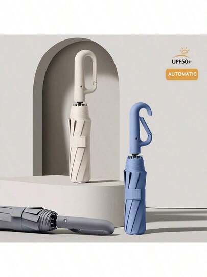 1把自动开合折叠伞，带手柄钩，便携式旅行伞，防雨防晒，晴天雨天适用，防风防雨，晴雨两用，高密度防撞布，荷叶防潮，男女通用，便携，UPF50+，遮阳伞，旅行商务伞，随机款式，户外，花园，旅行必备，便携必备，沙滩必备，毕业季，毕业典礼，毕业礼物，毕业赠礼，毕业礼物，毕业派对，户外必备，旅行便携，徒步必备，露营必备，便携工具，夏季必备，夏季便携