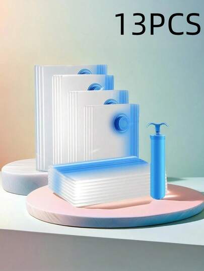 13/1 Vacuum Seal Bags, Travel Accessories Vacuum Bags, Bedroom Storage Travel Essentials Vacuum Storage Bags, Travel Essentials Storage Bags, Cruise Essentials Organization And Storage Suitable For Sneakers, Casual Shoes, Leather Shoes, Shower Gel, Shampoo, Facial Cleanser