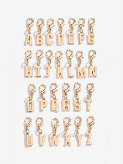 1 pezzo Portachiavi alla moda e minimalista a forma di 26 piccole lettere dell'alfabeto inglese in metallo liscio, adatto per chiavi di auto, decorazione di borse e come regalo per le donne