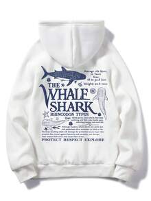 Men's Loose Fit Hoodie With Whale Shark Educational Print, Autumn/Winter New Arrival, Long Sleeve Top