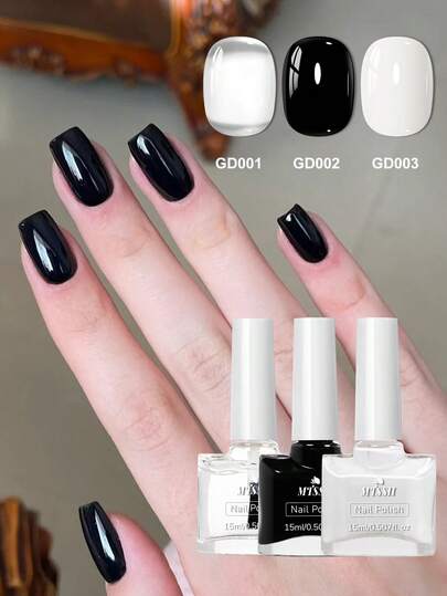 Mtssii 3瓶装15毫升黑白透明水性指甲油套装 - 速干、不含酒精、无香型，紫色、红色和米色可选，女士适用，送给美甲爱好者的完美礼物，色彩鲜艳持久的指甲油套装