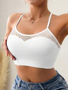 1 件无缝镂空露背女士日常文胸，透气速干舒适女士内衣和文胸 - 白色 - 查看 4