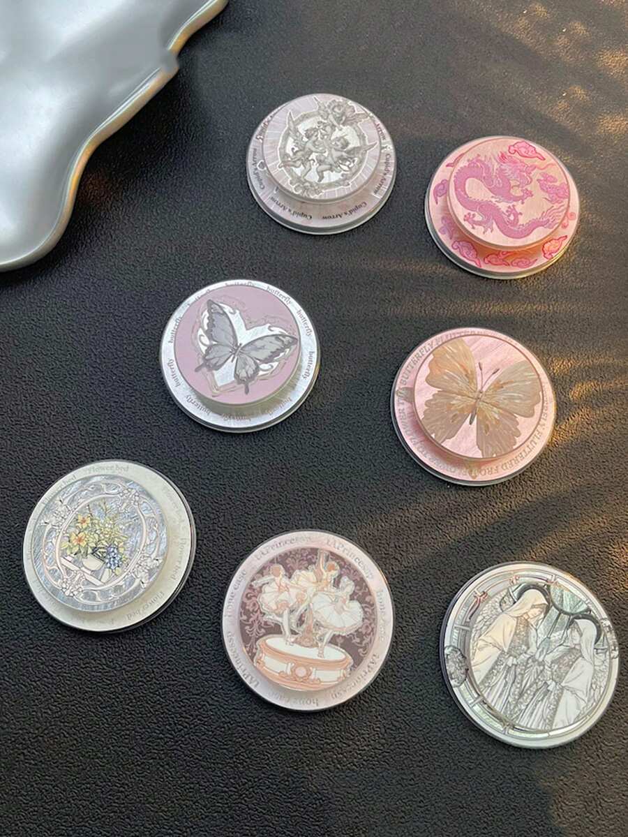 1pc Original Mirror Magnetic Phone Holder, Strong Magnetic Circle Air Cushion Backing Mirror Portable Stand (For Use With Magnetic Phone Cases)