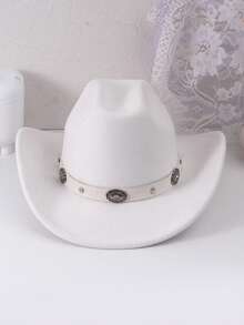 1 件男女通用亮片腰带装饰波西米亚风牛仔帽沙滩帽巴拿马帽太阳帽爵士帽牛仔帽软毡帽软呢帽户外